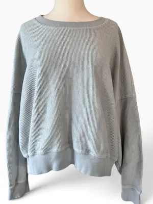 Aerie New Love Corded Cropped Crew Sweatshirt - Stone Gray thumbnail 1
