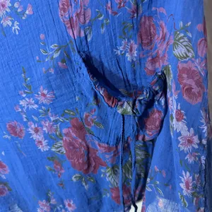 C. Valentyne Italy Floral Sleeveless Dress Blue Red Roses Coverup Made in Italy‎ thumbnail 2