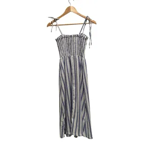 H&M Divided Light Blue Striped Smocked Tie Shoulder Midi Dress XS Coastal Summer thumbnail 4