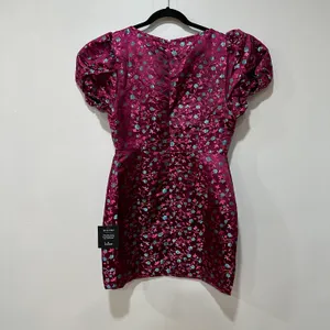 Lulus Always Decadent Magenta Floral Brocade Puff Sleeve Mini Dress Size Medium thumbnail 5