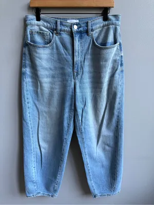 Evereve Ever Seamed Medium Blue Barrel Leg Jeans Size 30 High Rise Ankle Length thumbnail 3