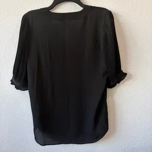 Lauren Ralph Lauren Black V-Neck Pleated Flutter Sleeve Blouse thumbnail 3