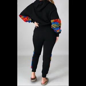 Faux Fur Elbow Patch Hoodie and Sweatpants Set. S/M thumbnail 3