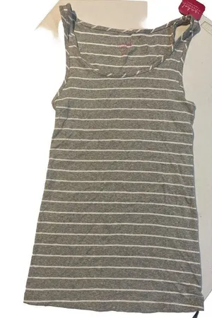 Isabel Maternity Size M Gray and White Stripe Tank Top thumbnail 1