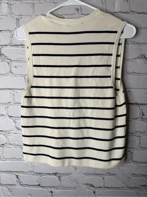 ZARA Cream & Black Striped Knit Button Front Vest size large thumbnail 6