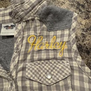 Harley Davidson Top Rustic Grunge Country Biker Western Pearl Snap Gingham XS thumbnail 4