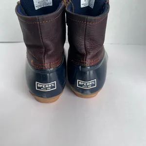 Sperry STS91175 Saltwater Duck Rain Winter Brown Leather Navy Lace Up Boots 7M thumbnail 5