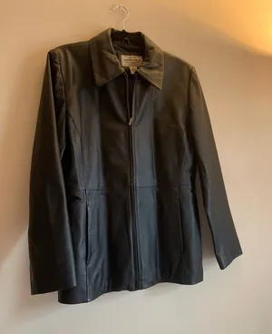 Sonoma Black Leather Jacket Womens Size M Winter Outerwear Coat Zip Vintage thumbnail 1
