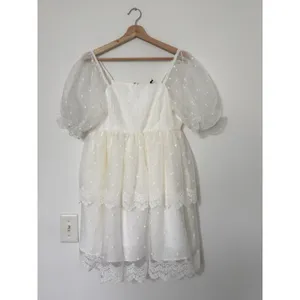 English Factory White Polka Dot Tulle Mini Dress M Cottagecore Puff Sleeve NWT thumbnail 2