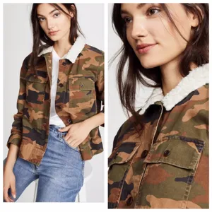 NWT Madewell Northward Camo Army Shirt Jacket Shearling Collar Cotton thumbnail 4