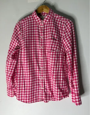 J crew factory pink white gingham check flannel cotton collar button down size m thumbnail 1