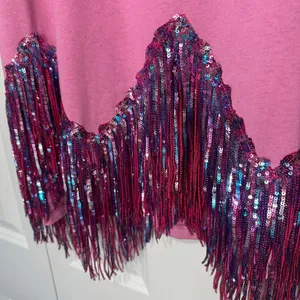 Fantastic Fawn Sequin Fringe Top L Pink Cotton Festival Concert Western Eras thumbnail 3