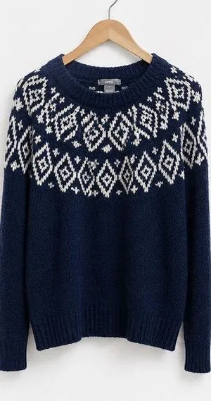 Abercrombie & Fitch Navy and White Fair Isle Crewneck Sweater medium thumbnail 1
