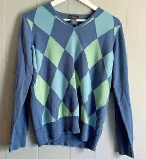 VAN HEUSEN 90s Preppy Argyle V neck Pullover Sweater M thumbnail 1