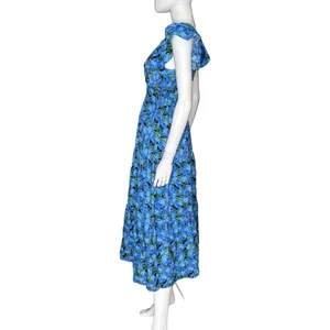 English Factory Women's Floral-Print Tiered Flutter-Sleeve Dress Blue Sz XS NWT thumbnail 4