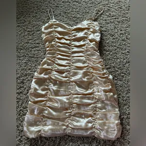 Lucy in the Sky Champagne Ruched Satin Mini Dress thumbnail 4