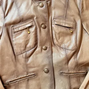 Charles Klein Genuine Leather Jacket Taupe Brown Utility Moto Women’s 20” Chest thumbnail 8