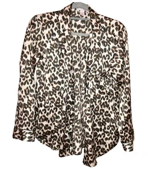 Victoria’s Secret cheetah leopard animal print pajama top brown size medium FLAW thumbnail 1