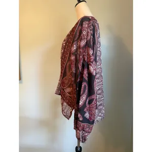 Daytrip Buckle XL Red Black Paisley Sheer Henley Blouse NWT boho whimsigoth Retr thumbnail 4