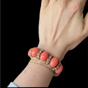 NWT J crew coral stone bracelet with rhinestone spacers thumbnail 2