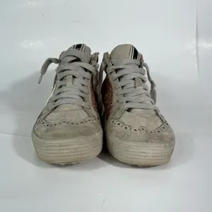 Shu Shop Rina Rose Gold Glitter Star Print High Top Lace Up Sneakers Distressed thumbnail 3