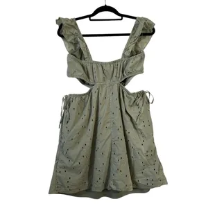 Speechless Sage Green Eyelet Ruffle Cutout Side Tie Sundress Boho Festival XL thumbnail 3