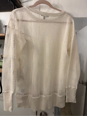 Banana Republic Cream Open-Knit Scoop Neck Sweater thumbnail 4