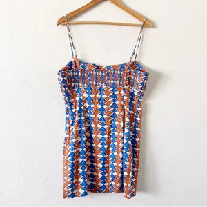 Anthropologie Maeve Ophelia Linen Blend Blue Multi Square Neck Geometric Mini Dress thumbnail 8