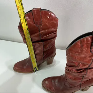 Steve Madden Cowgirl Boots Distressed Slouch Leather Mid Calf Brown Red 6M Boho thumbnail 2