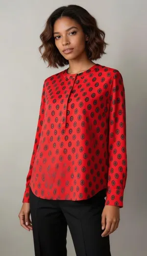 J. CREW FACTORY | Red Emblem Patterned Blouse Sz S thumbnail 1