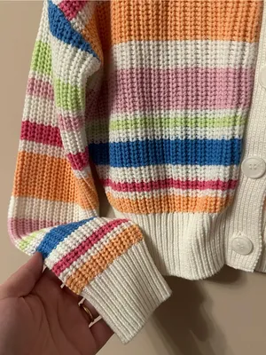 Jessica Simpson Striped V-Neck Cropped Knit Cardigan Size Small NWT Rainbow Boho thumbnail 7