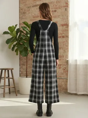 SHEIN Plaid Overall Jumpsuit M Black/White EUC thumbnail 7