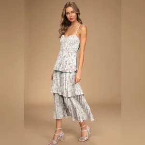 ✨Lulus Blue Cascade Ruffle Floral Midi Dress S✨ thumbnail 2