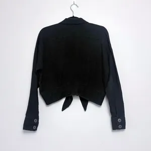 Free People Sunstreaks Tie Front Button Down Blouse in Black XS thumbnail 4