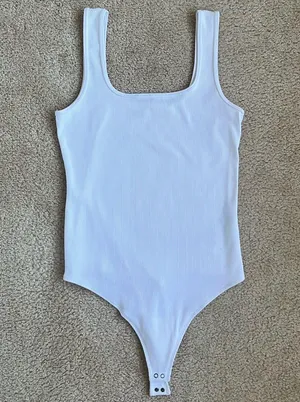 Abercrombie & Fitch White Ribbed Tank Bodysuit in Women's Medium thumbnail 1