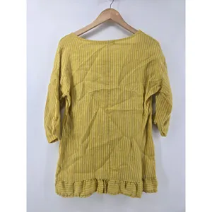 Lungo L'Arno Linen Top Womens S Yellow Striped Ruffle Hem Made in‎ Italy 202101 thumbnail 3