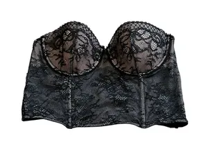 Victorias Secret Black Lace Bustier Crop Top Size 34B Boudoir Sexy Coquette thumbnail 1