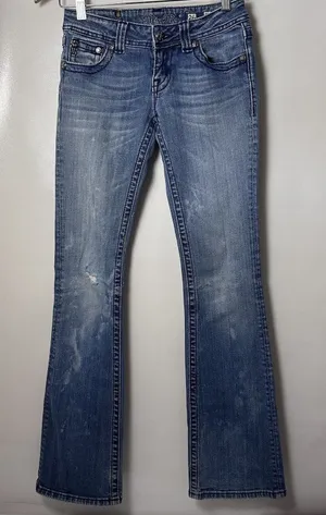 Miss Me Rhinestone Studded Black Faux Leather Style JW5307B6 Bootcut Jeans 26 thumbnail 1