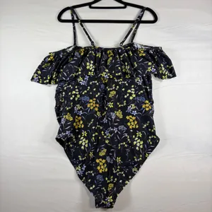 Fashion Womens Black Floral Off Shoulder‎ Ruffle One Piece Swimsuit Size L NWT thumbnail 9