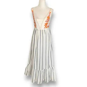 Melloday Embroidered Floral‎ Striped Sundress Ruffle Hem Strapless Boho Summer thumbnail 2