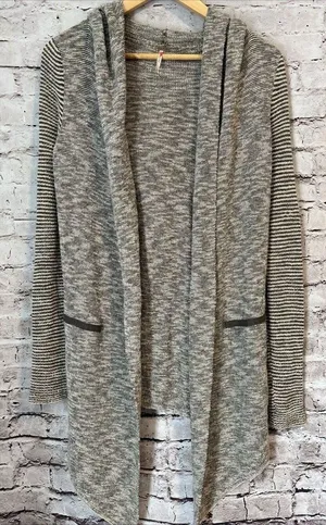 Free People Cardigan‎ Womens XS Open Front Hooded Sweater Grey thumbnail 1