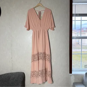 Baltic Born Women’s Vera Maxi Dress V-Neck Wedding Bridesmaid in Salmon XL thumbnail 8