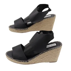 Steve Madden Wedge Sandal Womens 9 Edaya Black Espadrille Slingback Excellent thumbnail 1