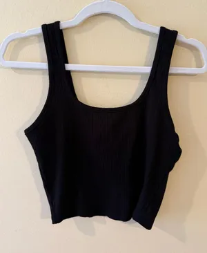 Full Tilt Black Ribbed Scoop Crop Tank thumbnail 1