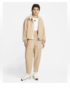 Nike Sportswear Essential Woven Faux Fur High-Waisted Curve Joggers in Hemp Tan thumbnail 3