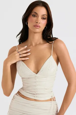 House of CB Antonella Off White Vegan Leather Corset L thumbnail 1