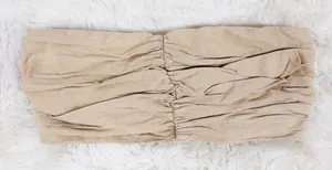 FREE PEOPLE Smocked Strapless Crop Top Bandeau Small Tan‎ Beige Ruched Bralette thumbnail 1