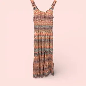 Source Unknown Cute stretchy tiered shell button front maxi dress aztec boho breezy smocked thumbnail 5