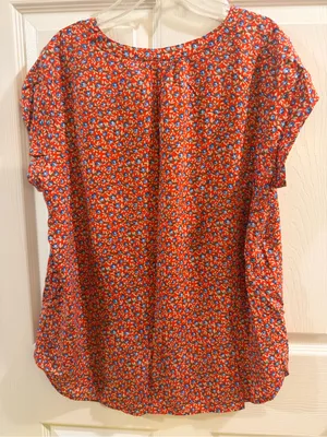 fun 2 fun Red Floral Short-Sleeve Blouse with Blue & White Accents thumbnail 6