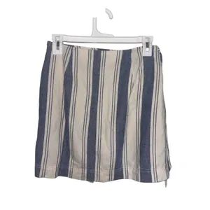 Free People Blue Stripe Tuscan Sunrise Mini Skirt Linen Blend 4 Faux Wrap thumbnail 2